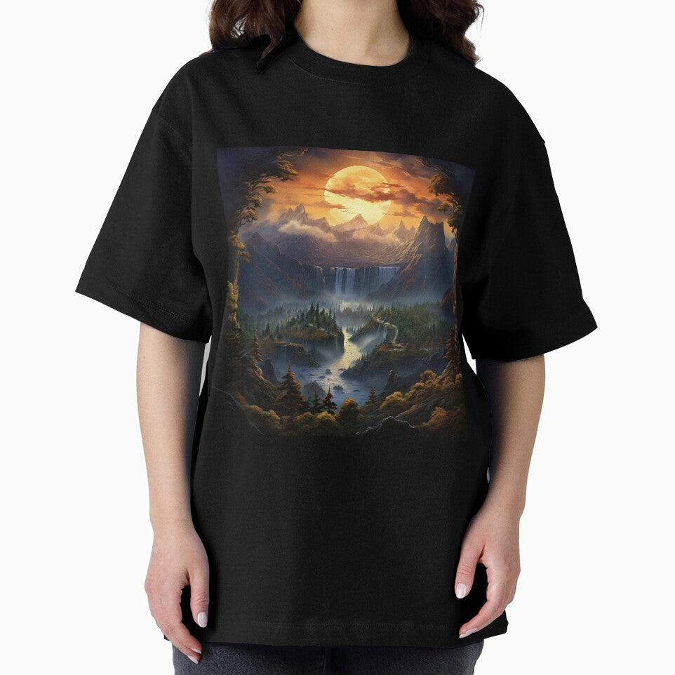 Fantasy Landscape Waterfall Sunset T-Shirts, Hoodie, Sweatshirt