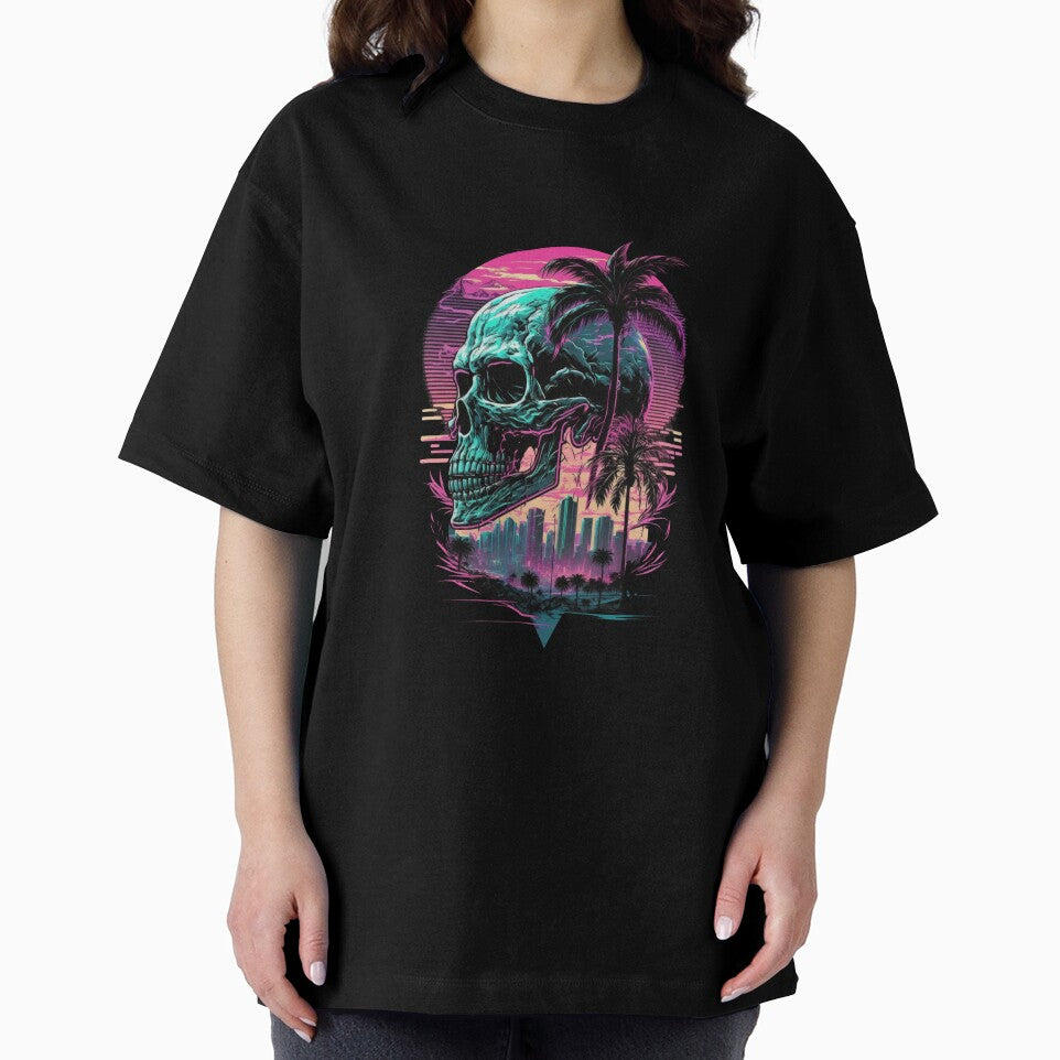 Chill Synthwave Skull Skyscraper Sunset T-Shirts, Hoodie, Sweatshirt