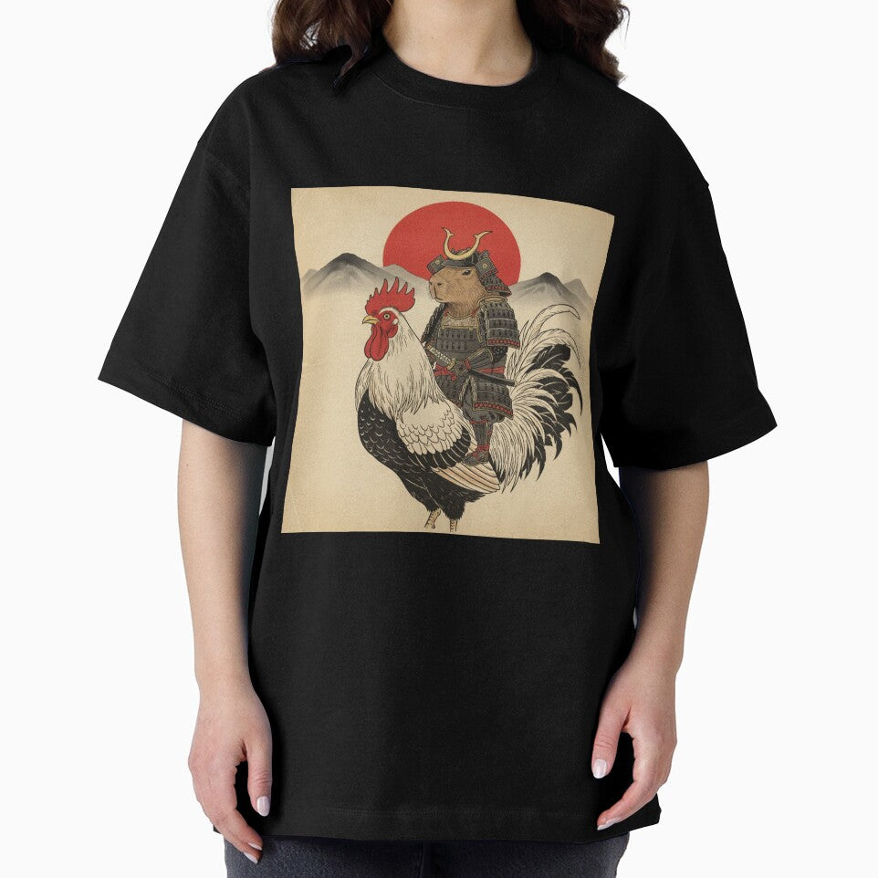 Samurai Capybara Riding Rooster T-Shirt, Japanese Ukiyoe Animal Art Gift, Funny Samurai Animal by sinkedink
