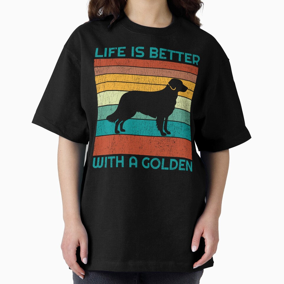 Life is better with a Golden - Golden Retriever Lover - Vintage Silhouette Design by brindled T-Shirts, Hoodie,... (Image 2)