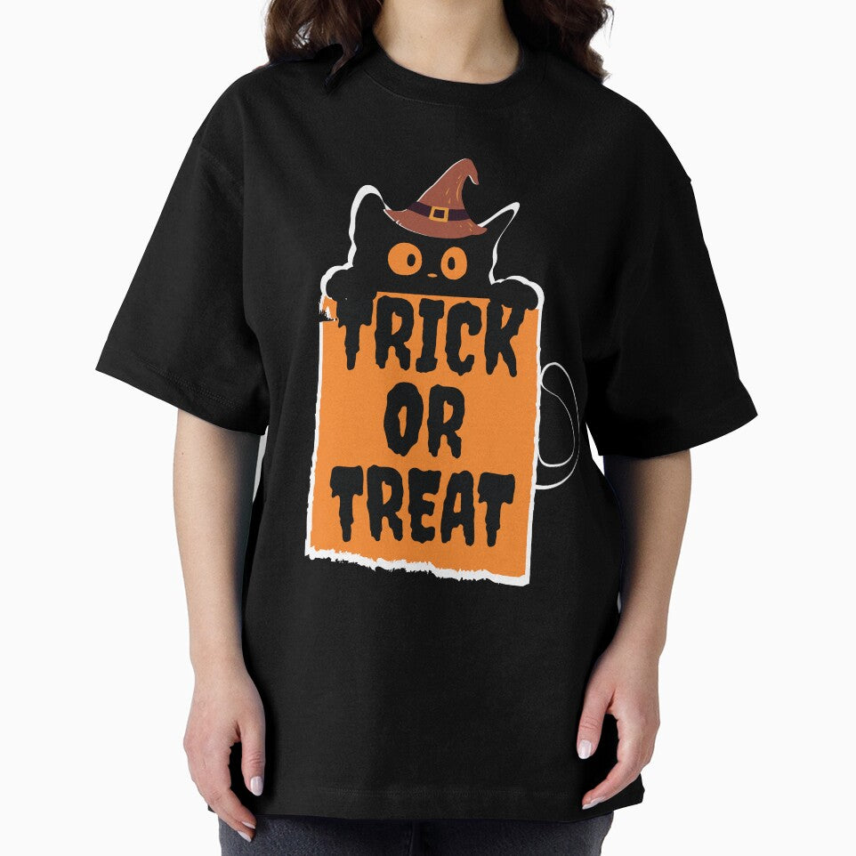 black cat T-shirt, black halloween T-shirt, halloween cat T-shirt, cat T-shirt by coteca