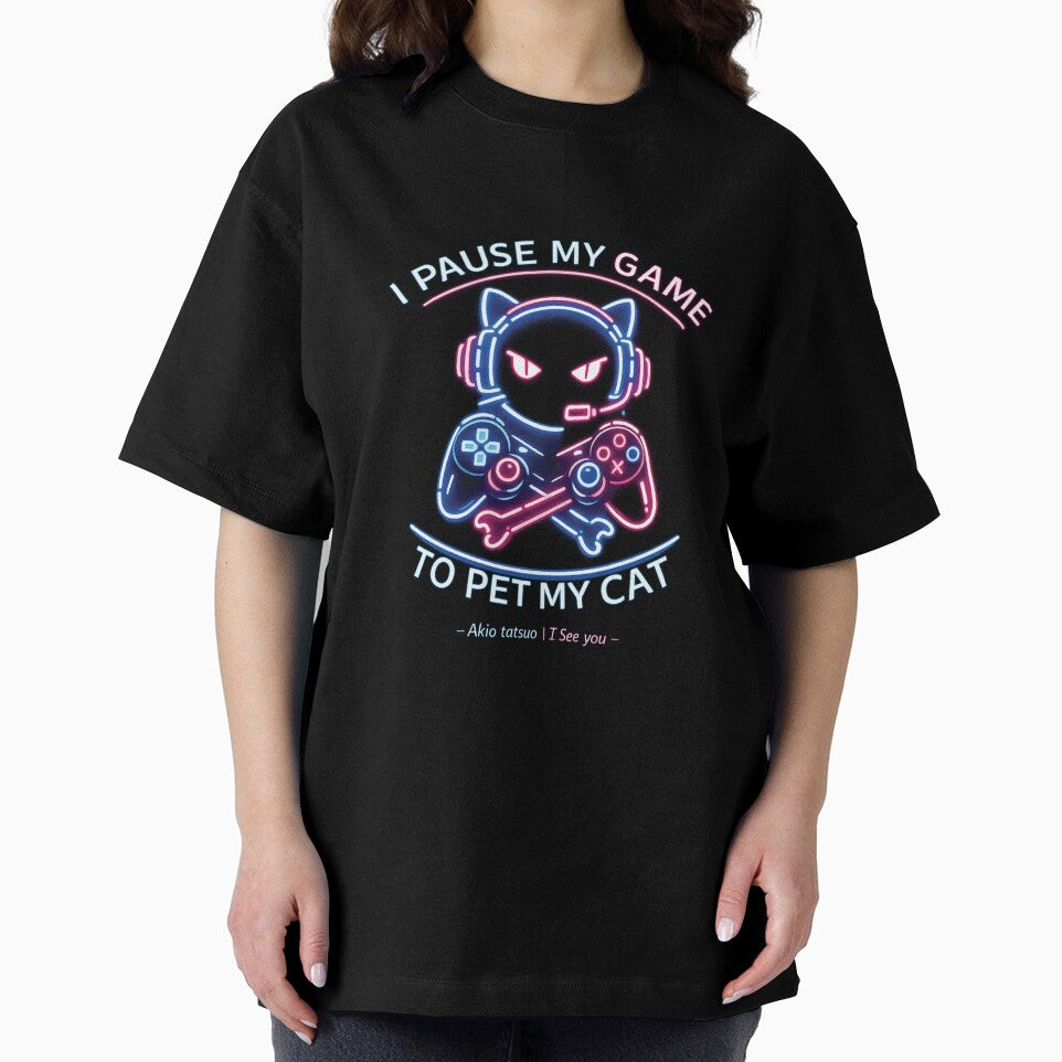 Neon Cyberpunk Gamer Cat I Pause My Game To Pet My Cat by akiotatsuo T-Shirts, Hoodie, Sweatshirt | BlankRebels.com (Image 2)