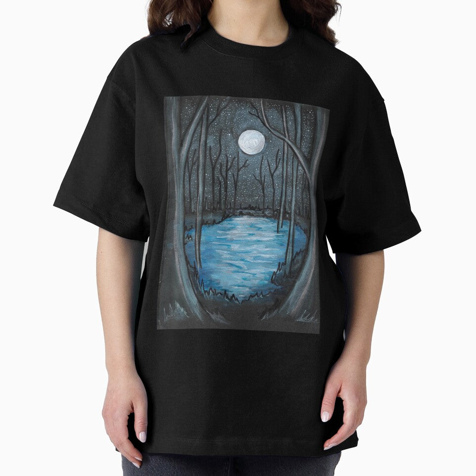 Starry Night Forest Lake Painting T-Shirts, Hoodie, Sweatshirt