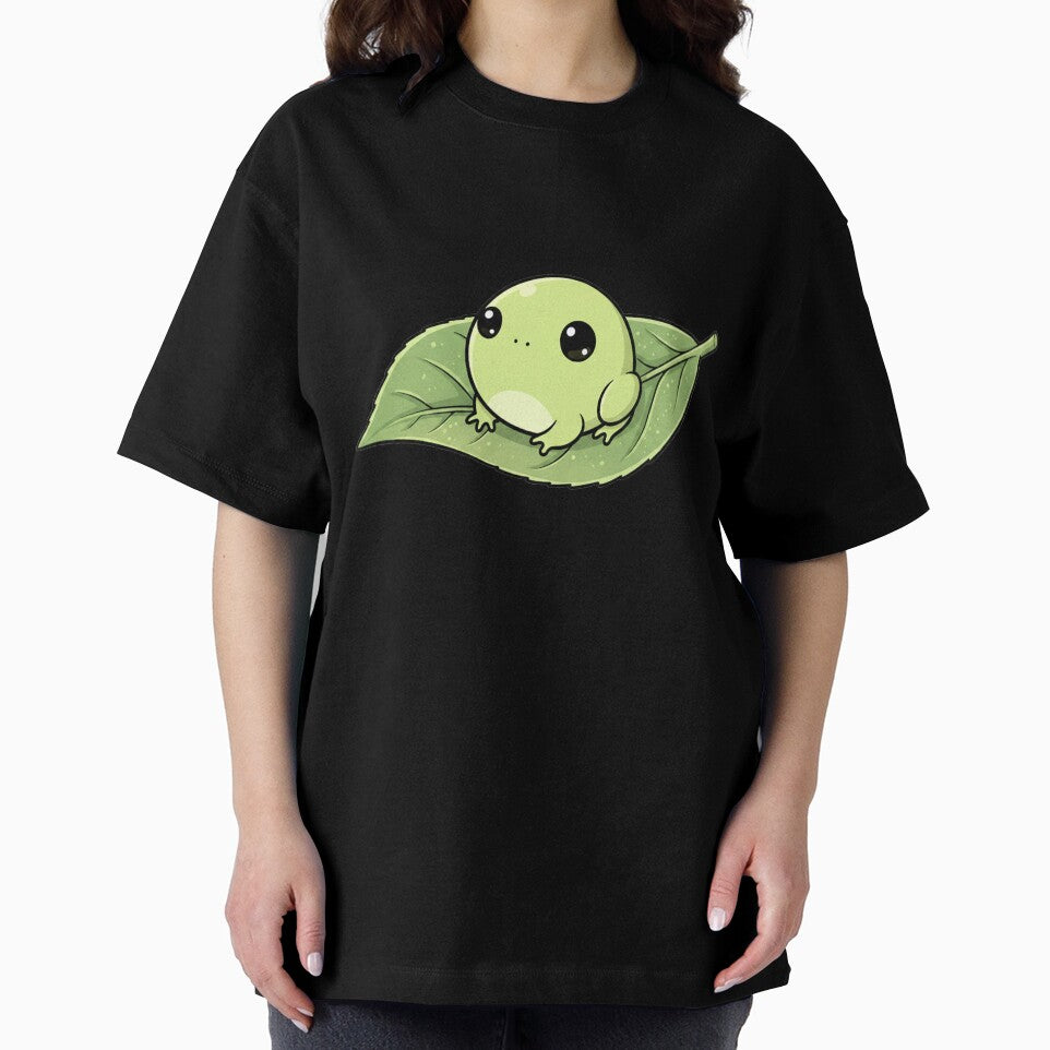Cute Frog Sitting on a Matcha Leaf - Kawaii Japanese Aesthetic by Ink Dynasty T-Shirts, Hoodie, Sweatshirt (Image 2)