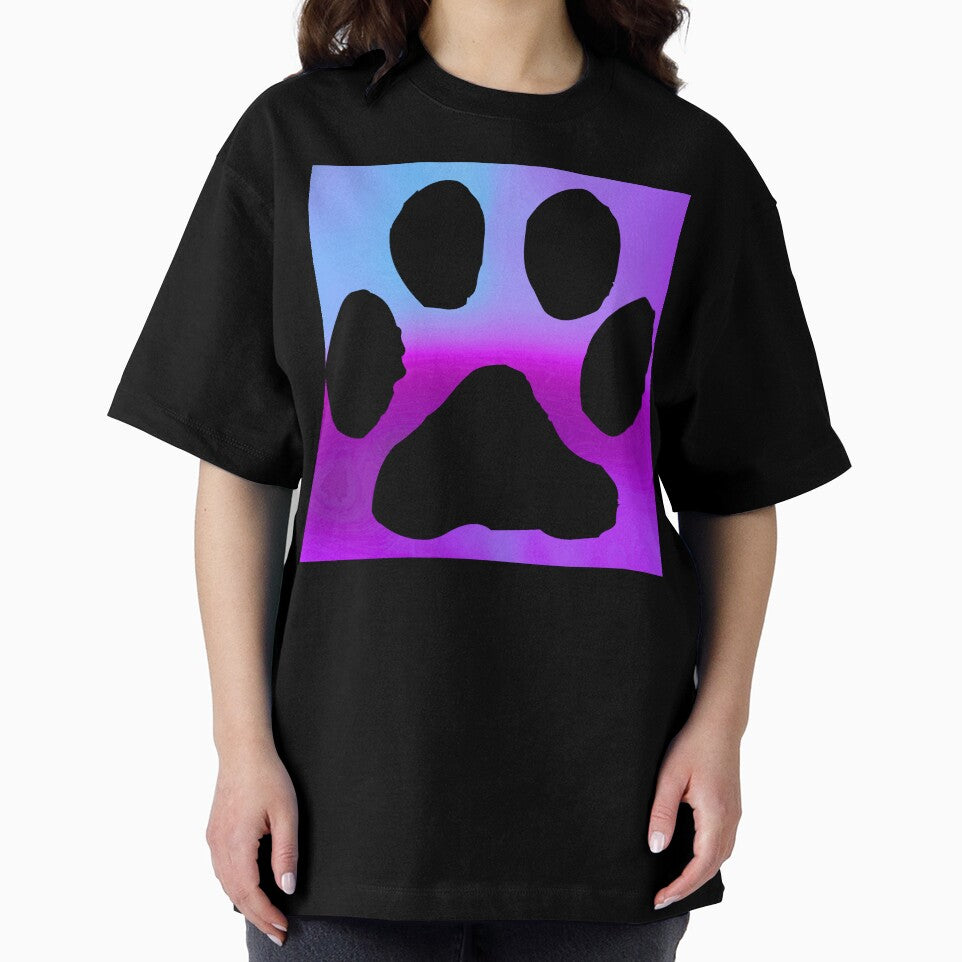 Dog Paw Print Silhouette Design on Cool Blue, Magenta & Purple Gradient Background by Fredster1966