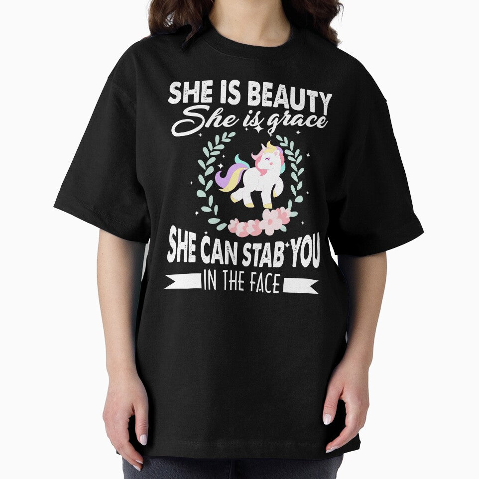 Unicorn - She Is Beauty She Is Grace She Can Stab You In The Face by UnknownArtistt T-Shirts, Hoodie, Sweatshirt (Image 2)