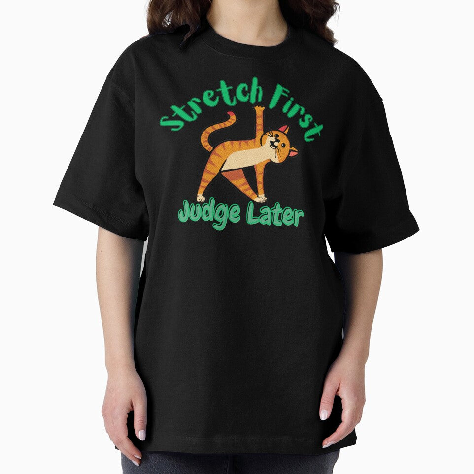 Stretch First, Judge Later – Funny Yoga Cat Illustration by AdicretorDesign