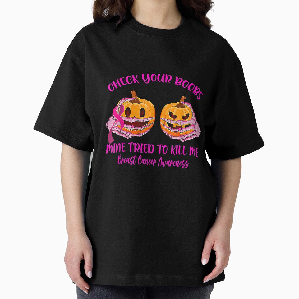 Check Your Boobs Mine Tried To Kill Me Pumpkin Halloween by Jonahjimenez T-Shirts, Hoodie, Sweatshirt (Image 2)
