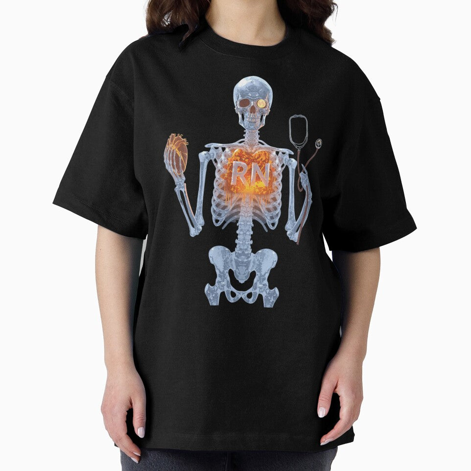 RN Nurse Skeleton with Stethoscope and Heart Halloween Design by Mr-Nurse T-Shirts, Hoodie, Sweatshirt (Image 2)