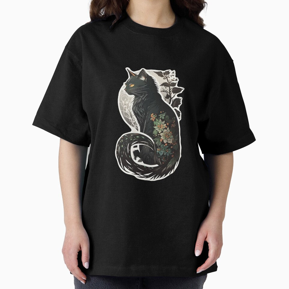 Black Japanese cat with floral tattoos, japanese aesthetic by LorandQuest T-Shirts, Hoodie, Sweatshirt (Image 2)