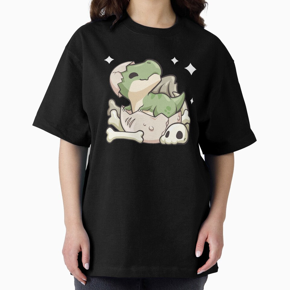 Cute kawaii dinosaur is sitting in an egg and smiling by IKKawaii