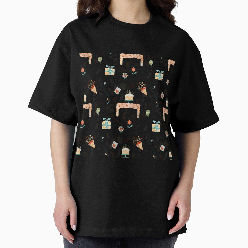 Happy birthday table balloon pattern a watercolor black by Yana Mustafina | Boho Soulful Designs T-Shirts,... (Image 2)