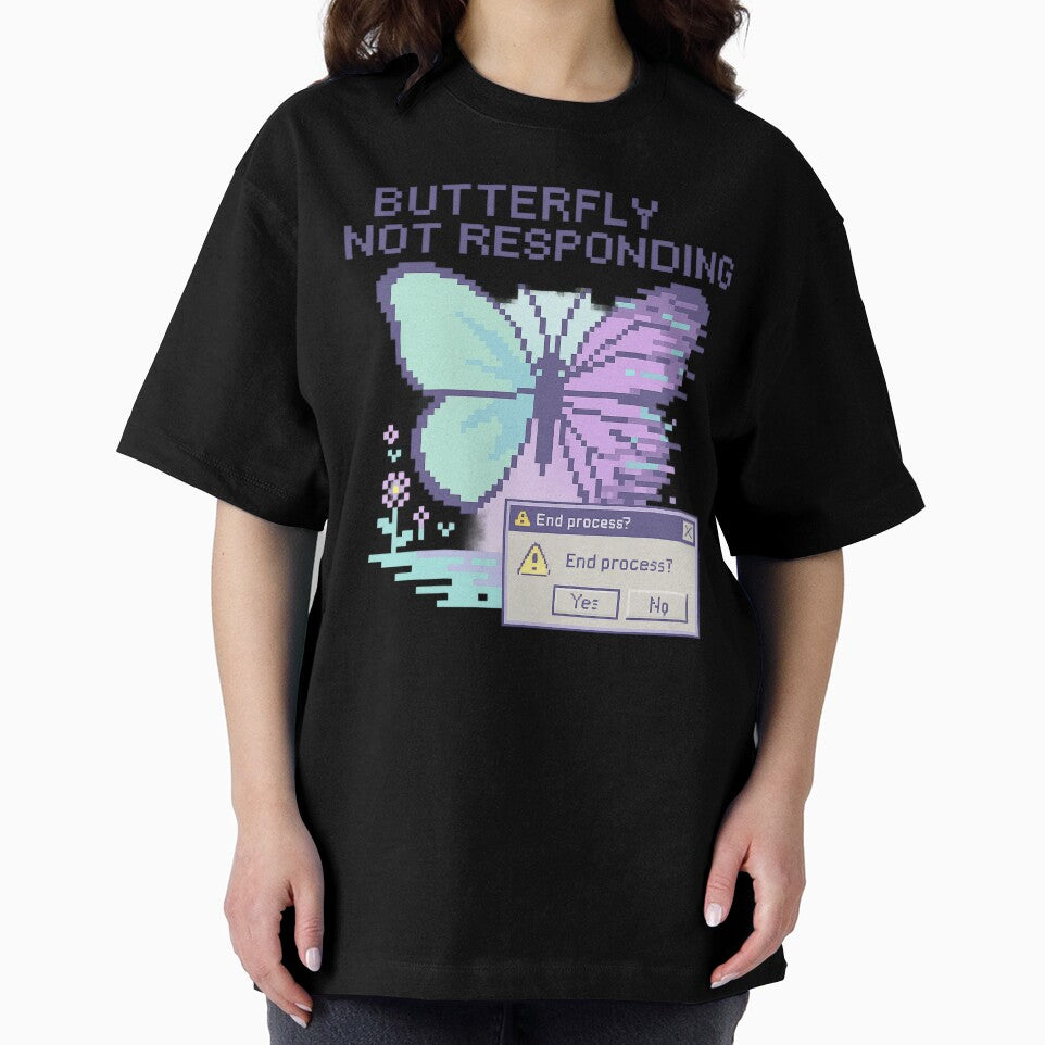Butterfly Not Responding | Glitched Pastel Y2K Tee by Laugh & Rewind