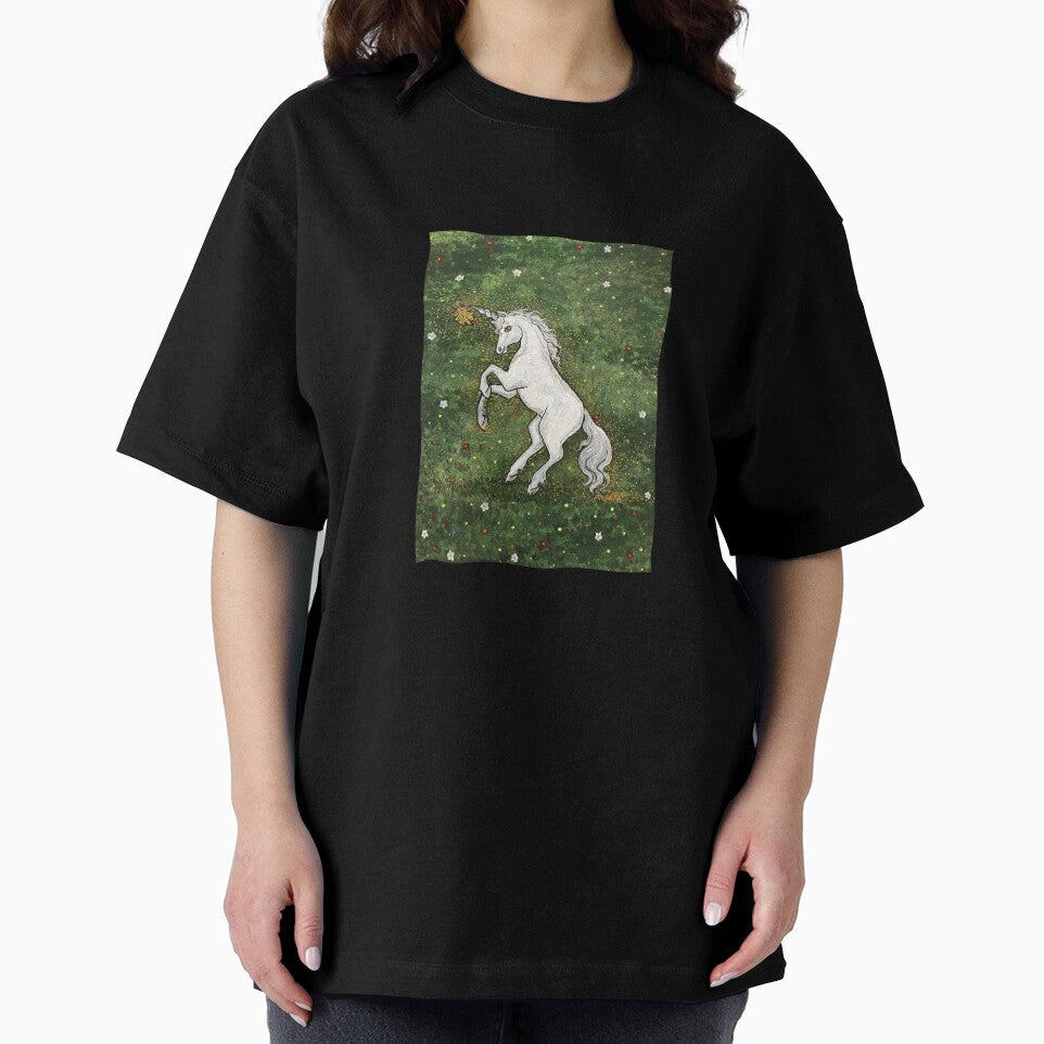 Dancing unicorn with elf against a millefleurs background by creaphyl28 T-Shirts, Hoodie, Sweatshirt (Image 2)