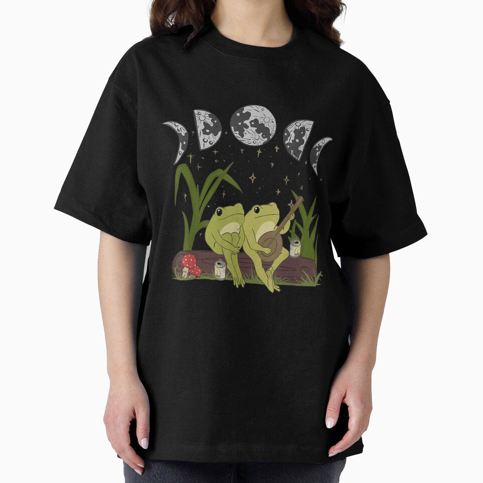 Cute Cottagecore Aesthetic Frog Banjo Mushroom Moon Vintage by dickvusqr T-Shirts, Hoodie, Sweatshirt (Image 2)