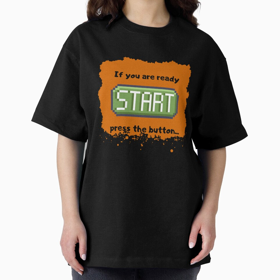 Press Start Button (BG B) Retro Gaming Experience Text Based Black Text T-Shirts, Hoodie, Sweatshirt