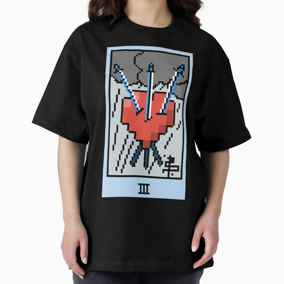 Wait, is this pixel art tarot? Green - Minor Arcana 'Three of Swords' (Design for T-shirt, stickers and other... (Image 2)