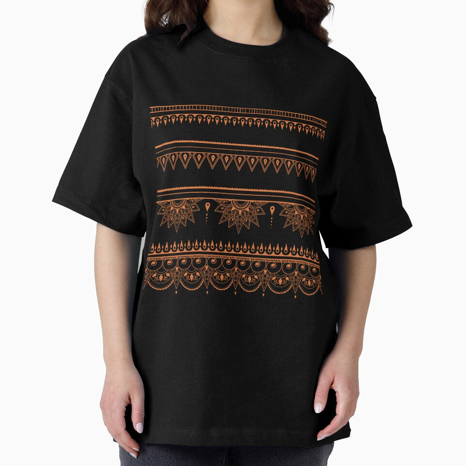 South asian patterns orange on black by Chaoticzarts