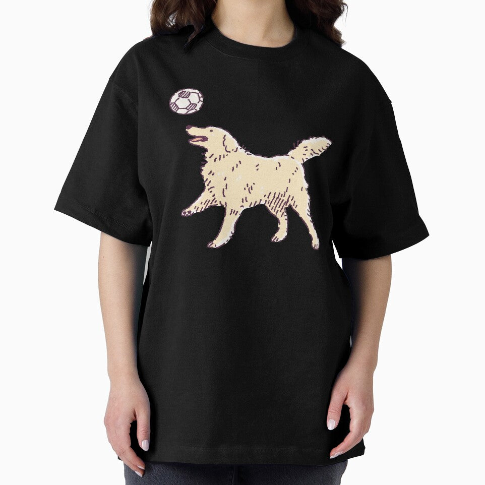 Soccer Football Golden Retreiver Playing Ball, playful illustration by Magnificent Lizard