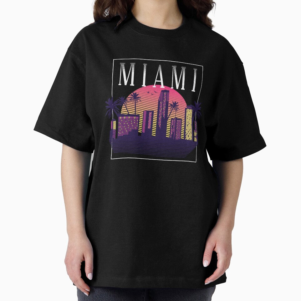 Miami Cityscape Skyscrapers Sunset - 80s Retro Nostalgia by AaaleXX