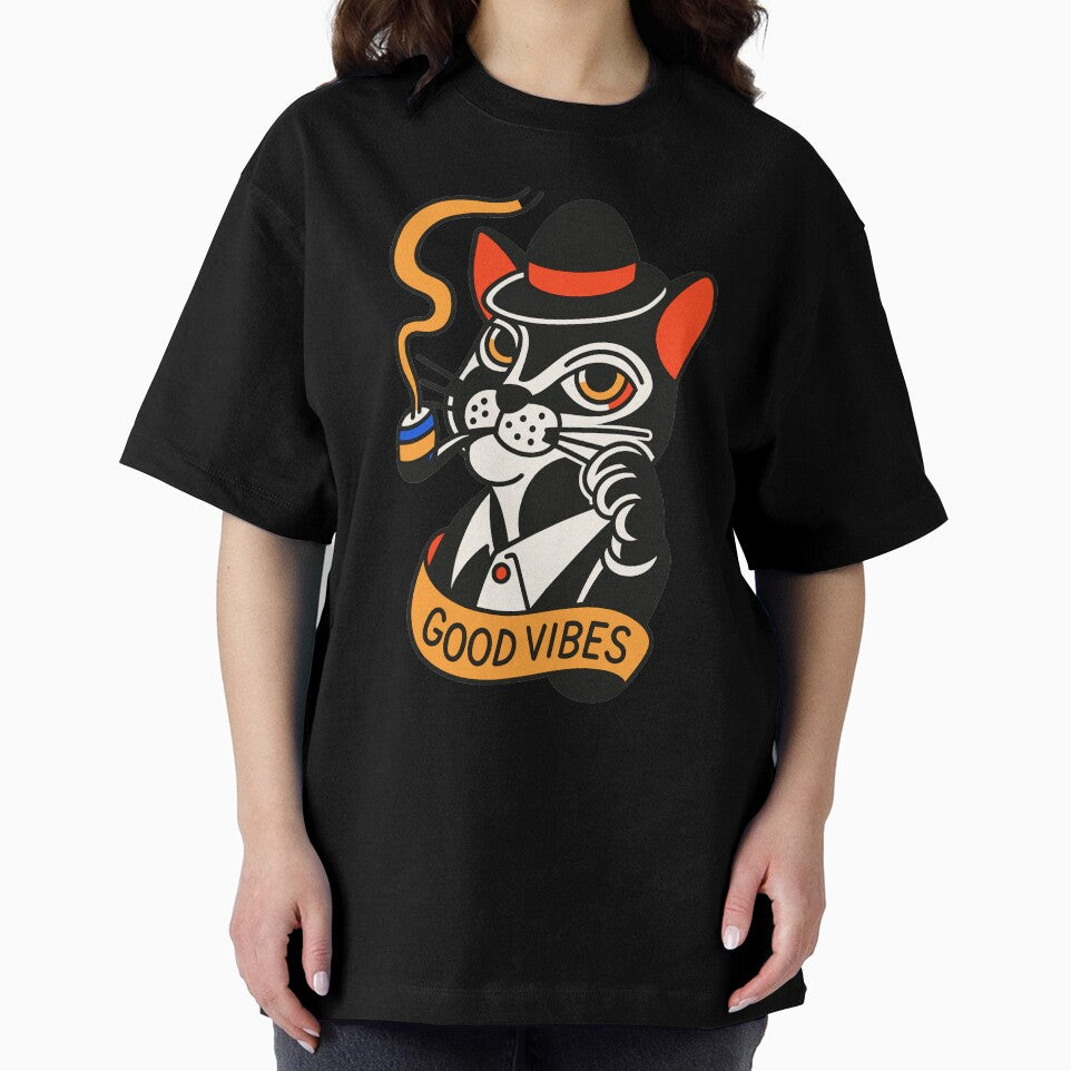 Good Vibes Hoodie Cat Graphic For Cat Lovers by Skuzzle