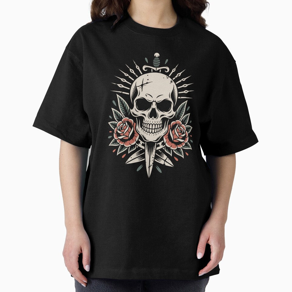Vintage Skull Dagger Roses Weathered Traditional Tattoo Art by Say It With Ink