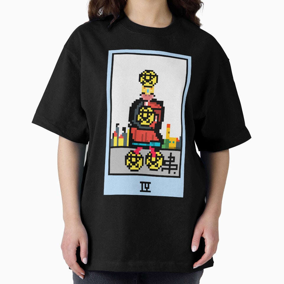 Wait, is this pixel art tarot? Green - Minor Arcana 'Four of Pentacles' (Design for T-shirt, stickers and other... (Image 2)