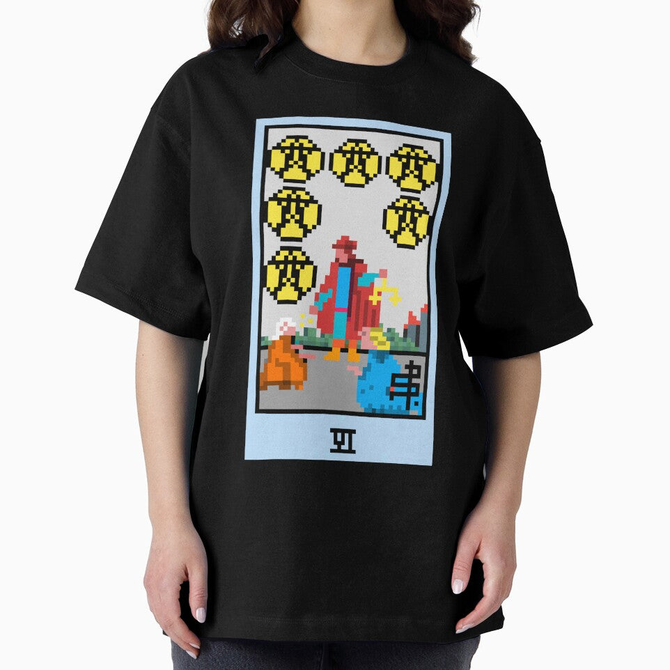 Wait, is this pixel art tarot? Yellow - Minor Arcana 'Six of Pentacles' (Design for T-shirt, stickers and other accessories) by Pixel Waite