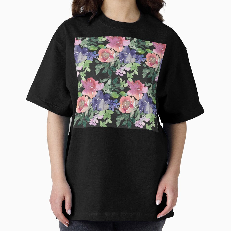 Red-Magenta And Blue Floral Pattern On Black by DEC02 T-Shirts, Hoodie, Sweatshirt | BlankRebels.com (Image 2)