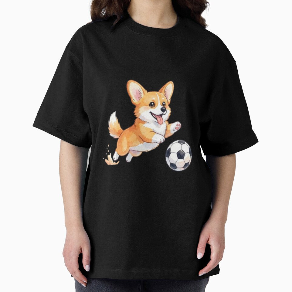 Cute Corgi Puppy Playing Soccer Watercolor Illustration by RonBear-Designs