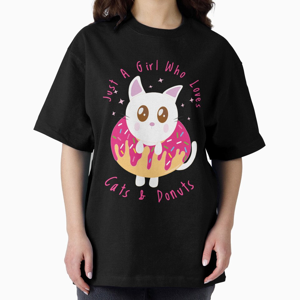 Just A Girl Who Loves Cats And Donuts Aesthetic Kawaii Cute Cat by alyedel T-Shirts, Hoodie, Sweatshirt (Image 2)