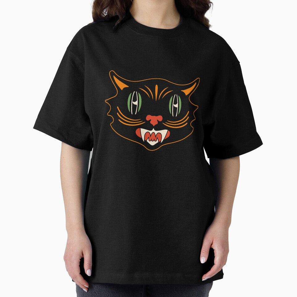 Vintage Halloween Black Cat - Retro Scaredy Kitty by Carrie Cantwell Art T-Shirts, Hoodie, Sweatshirt (Image 2)
