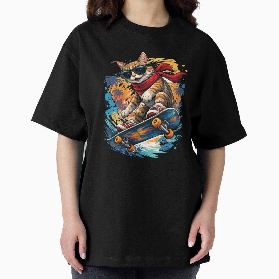 Cat skateboarding while wearing sunglasses and a red scarf by Pirate-Coast T-Shirts, Hoodie, Sweatshirt (Image 2)