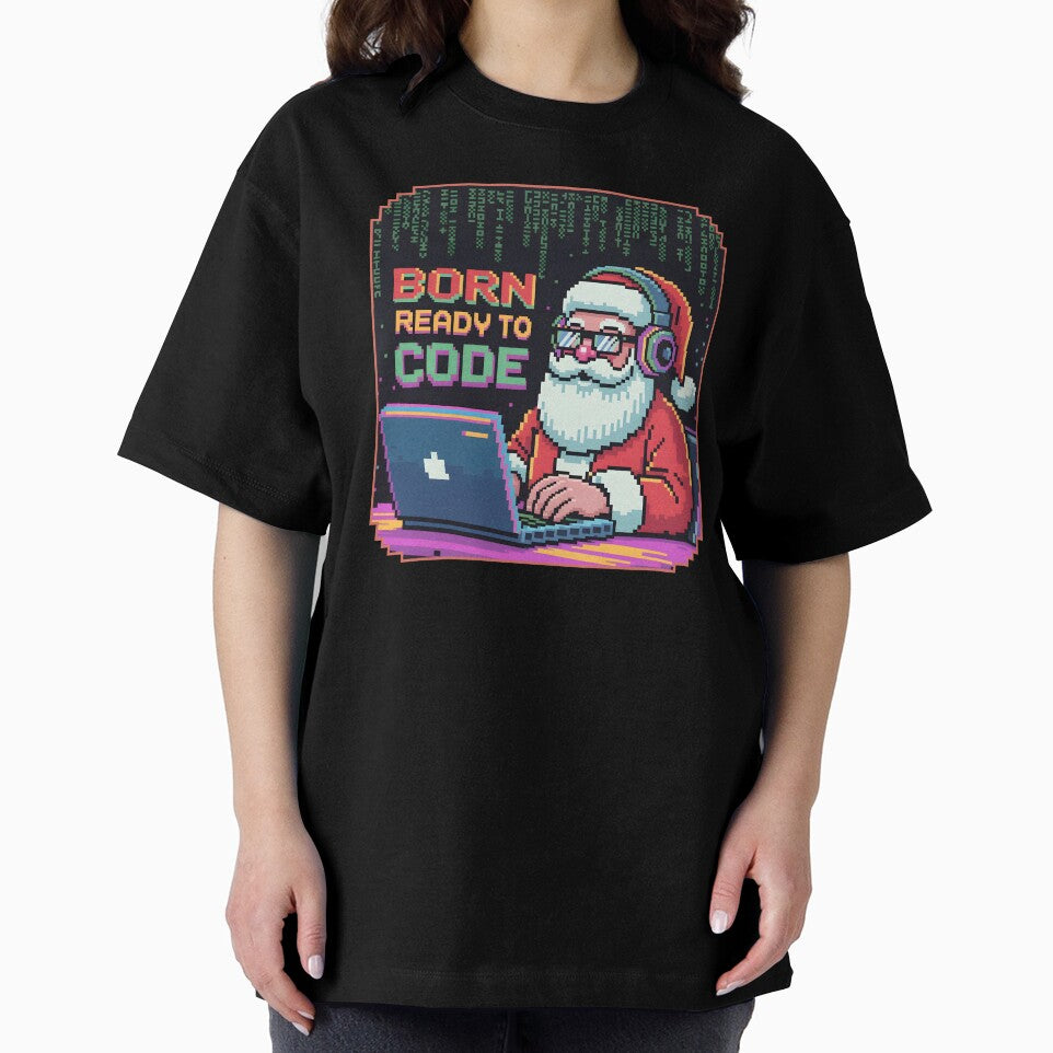 Born Ready to Code – Christmas Pixel Santa Programmer Design by DreamVibeShirt T-Shirts, Hoodie, Sweatshirt (Image 2)