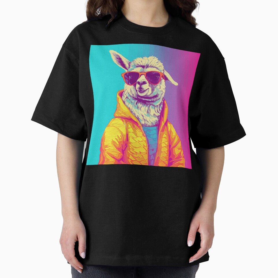 Cool Llama in Neon Hoodie – Funny Retro Pop Art Llama Design – Colorful Hipster Animal T-Shirt by Daagath... (Image 2)