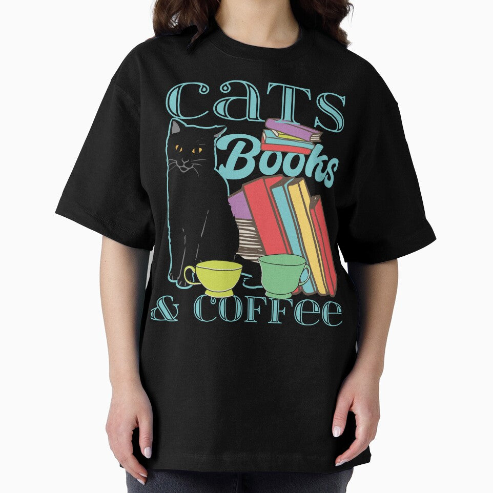 Cats books and Coffee funny cat lover gift design by EdifiedExpressions T-Shirts, Hoodie, Sweatshirt (Image 2)