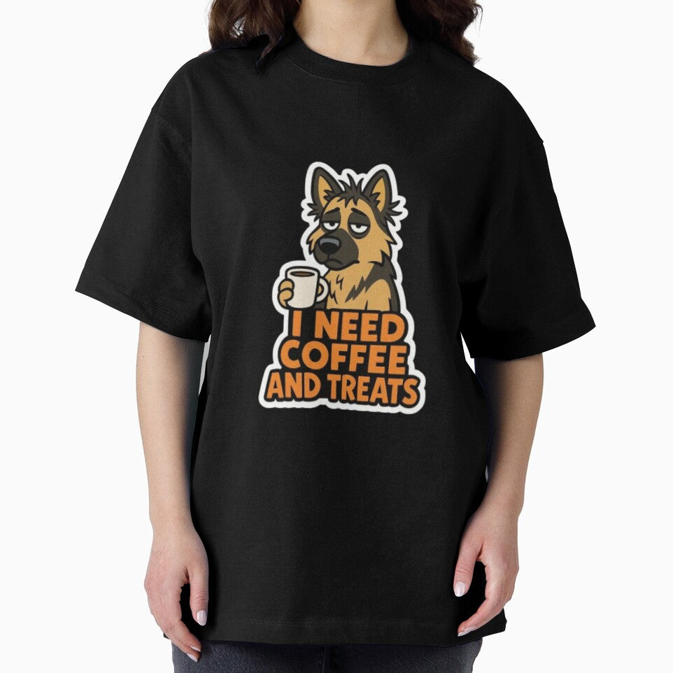 I Need Coffee and Treats – Funny Sarcastic German Shepherd Dog Lover Humor Design by Typologystudios T-Shirts,... (Image 2)