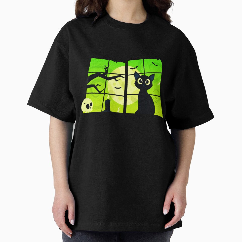 Black Cat in Night Window Halloween by Mareom Design T-Shirts, Hoodie, Sweatshirt | BlankRebels.com (Image 2)