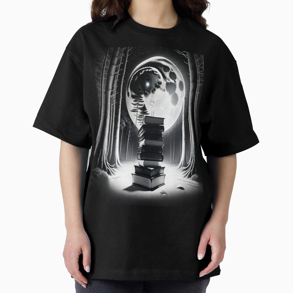 Book Aesthetic #2, Black and White Moon Tower of Books by WrenDay T-Shirts, Hoodie, Sweatshirt | BlankRebels.com (Image 2)