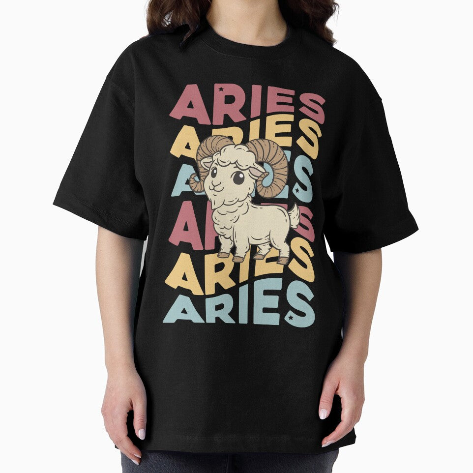 Aries Zodiac Ram - Astrology Retro Boho Red Blue Yellow by KatandChase T-Shirts, Hoodie, Sweatshirt (Image 2)