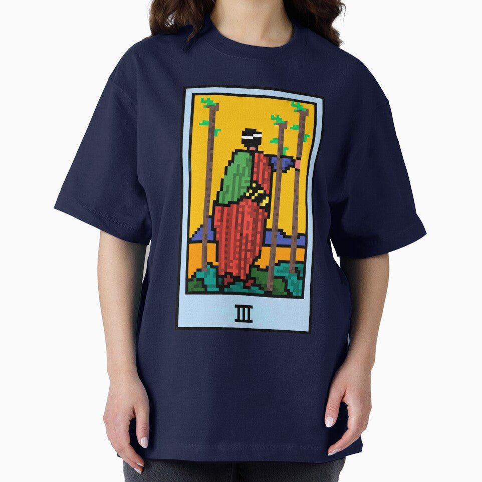 Wait, is this pixel art tarot? Blue - Minor Arcana 'Three of Wands' (Design for T-shirt, stickers and other... (Image 2)