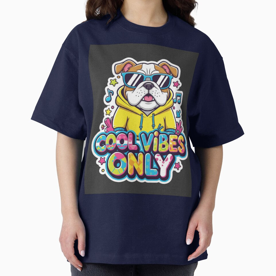 Cool Vibes Only Bulldog – Cute Streetwear Dog Cartoon Sticker & T-Shirt Design by R & K Fashions Hoodie, Sweatshirt (Image 2)