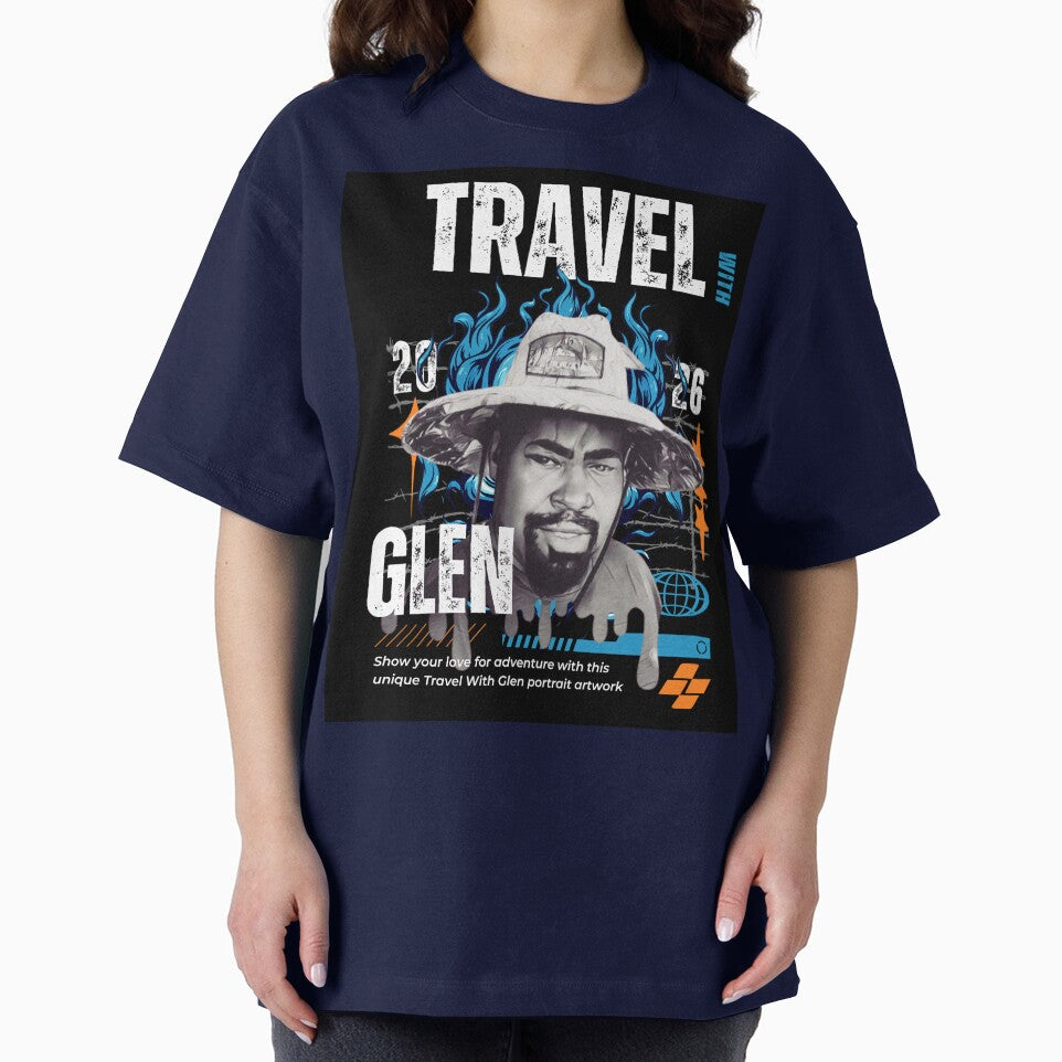 Travel With Glen V3 Blue bk-bg – Signature Travel Portrait Art | Adventure, Explorer & World Traveler Design by... (Image 2)