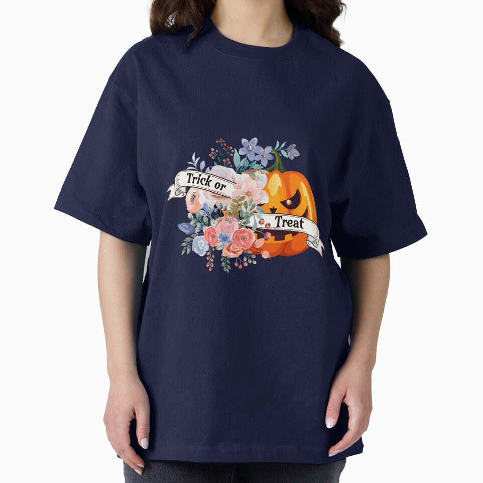Floral Pumpkin Trick or Treat | Halloween Aesthetic Design by KualaShop T-Shirts, Hoodie, Sweatshirt (Image 2)