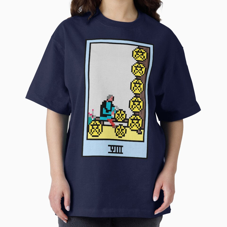 Wait, is this pixel art tarot? Green - Minor Arcana 'Eight  of Pentacles' (Design for T-shirt, stickers and... (Image 2)