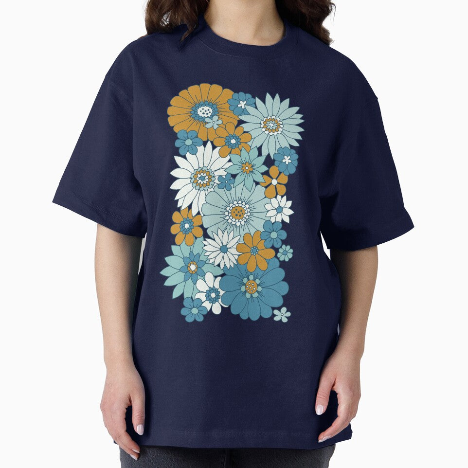 Retro Daisies - Blue + Gold by latheandquill T-Shirts, Hoodie, Sweatshirt | BlankRebels.com (Image 2)
