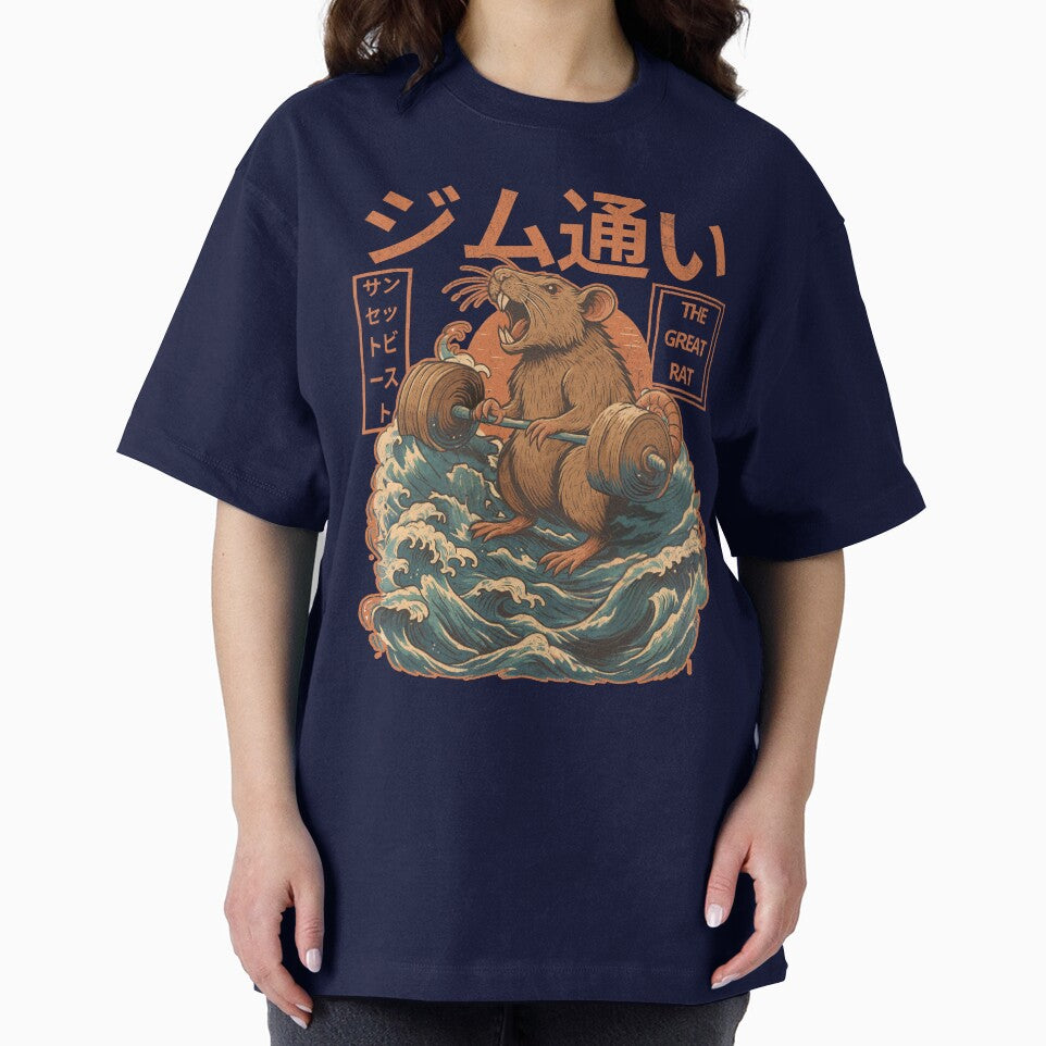 VINTAGE DISTRESSED GREAT Kanagawa RAT Goint to gym - gym beast - gym rat - japanese waves by justyna-s28... (Image 2)