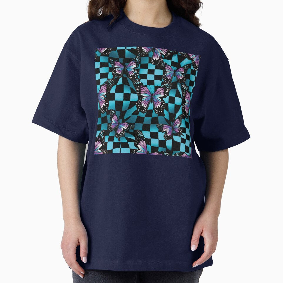 Y2K Butterflies on a Vibrant Checkered Optical Illusion Mesh by EmilyFNM3D T-Shirts, Hoodie, Sweatshirt (Image 2)
