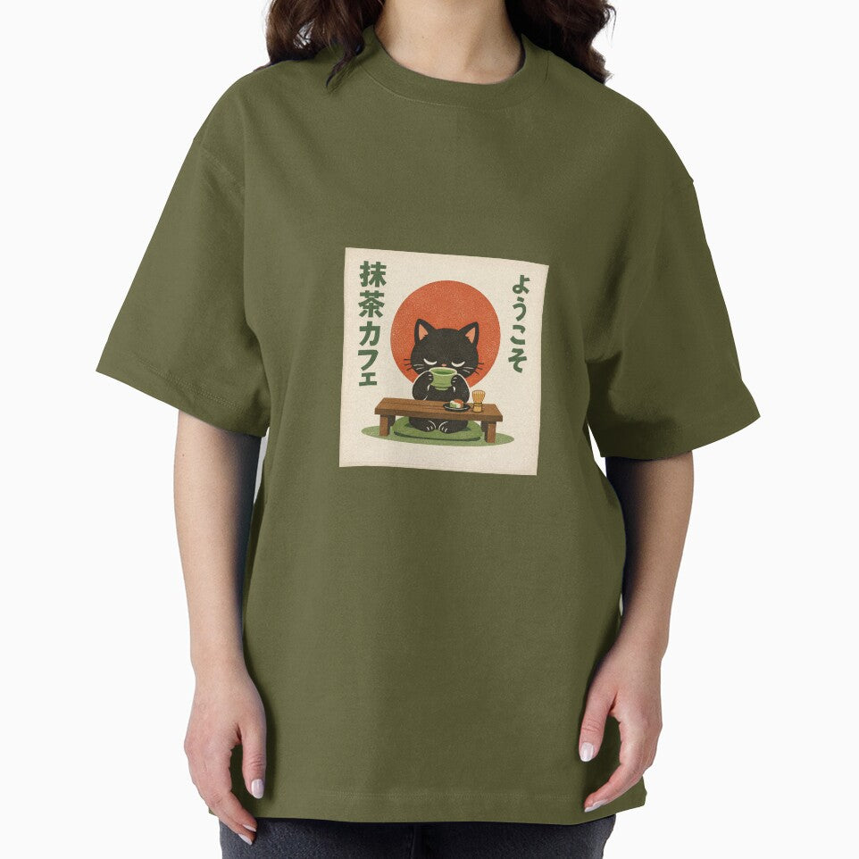 Kawaii Matcha Cat – Japanese Retro Cafe Aesthetic T-Shirt by Cozy Cat Collective Hoodie, Sweatshirt (Image 2)