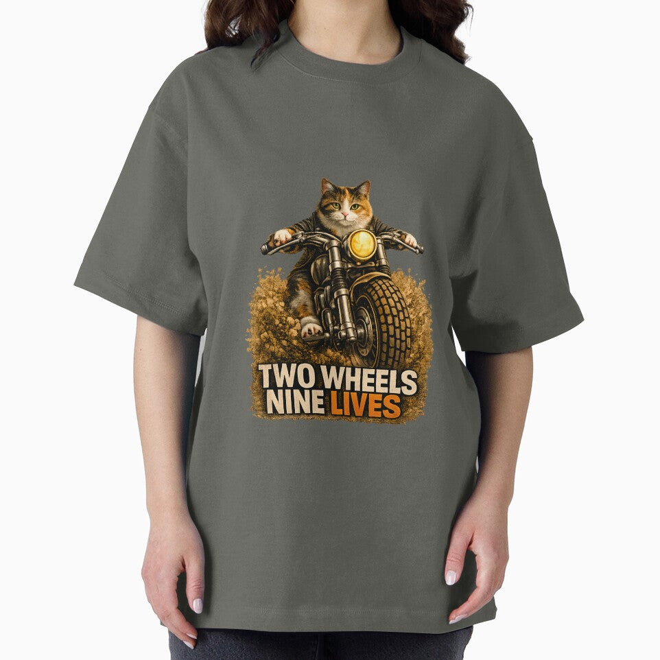 Calico Cat Motorcycle Art – Two Wheels Nine Lives Biker Cat Print Design by PixelsPaws
